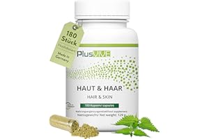 PlusVive Haut & Haar Kapseln hochdosiert I 1x 180 Kapseln I 400mg Hirsesamen & Brennnesselextrakt I Mit Biotin, Kupfer, Zink & Silica I Haut & Haar Vitamine I vegan & laborgeprüft