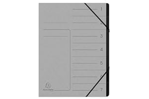 ‎EXACOMPTA Exacompta 540711E Premium Ordnungsmappe geheftet. Aus extra starkem Colorspan-Karton DIN A4 7 schwarze Fächer und 2 Gummizüge mit Organisationsdruck Ringmappe Register-Mappe grau
