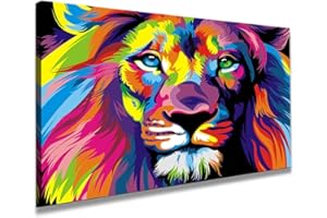 bestpricepictures 80 x 60 cm Bild auf Leinwand Löwe bunt 4001-SCT deutsche Marke und Lager - Die Bilder/das Wandbild/der Kunstdruck ist fertig gerahmt