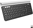 Logitech K780 Multi-Device Wireless Keyboard for Windows, Apple android or Chrome, Wireless 2.4GHz and Bluetooth, Quiet, PC/Mac/Laptop/Smartphone/Tablet, QWERTY UK Layout - Dark Grey/White