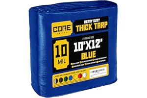 Core Tarps bache de Protection Exterieur (190 g/m²|10′ X 12′ | 3m X 3.65m | Bleu) 10 Mil Haute résistance,bâche de Couverture, Bâche étanche–bâche de Protection avec œillets