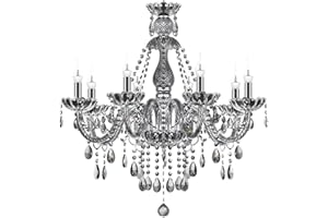 TRY-YEAN Lampadario Moderno a 8 Braccia Lampadario in Cristallo Grigio Fumoso Sospensione Classico in K9 Cristalli Gocce con Catena Regolabile E14 per Camera da Letto Soggiorno Sala da Pranzo