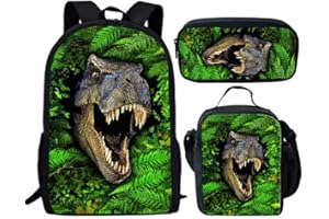 chaqlin Cool Animal Dinosaur Mochilas Escolares Mochilas Grandes Estuche de lápices Bolsas de Almuerzo para niños Regalos, Mochila Escolar para niños y niñas, Mochila de Viaje Informal 3 Pcs Set