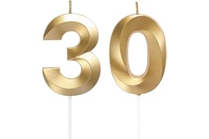 QIKAARA Świece urodzinowe z liczbami 30, złote świece urodzinowe, dekoracja tortu 3D, świeczki urodzinowe, dekoracja tortu na urodziny, wesela, imprezy firmowe, jubileusze, dekoracja tortu urodzinowego, numer