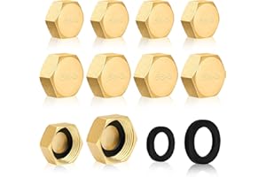 Philtool 10 Stück Messing Stopfen 1/2 3/4 Zoll, Messing kappe Innengewinde mit Gummidichtungen, Blindstopfen Wasserleitung Sechskant, Schlauchkappen Verschlusskappe für Garten Outdoor Wasserrohre