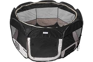 Funhobby Italia Srl Recinto Box per Animali Cani Gatti Cuccioli Pieghevole Portatile Tessuto Impermeabile con Cerniera per Interno o Esterno (Nero)