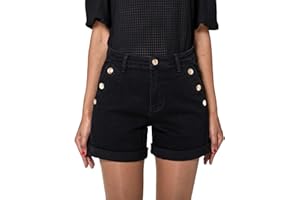 Nina Carter Pantaloncini da donna a vita alta, in jeans, look usato, eleganti pantaloncini estivi in denim