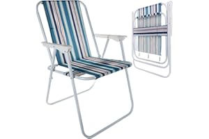 TRIZAND Bergamo Chaise de camping pliable avec accoudoir renforcé et assise jusqu'à 150 kg – Chaise pliante d'extérieur résistante aux intempéries 2,25 kg – Jardin, terrasse, plage, balcon