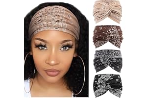 4 Fasce Larghe Con Nodo Per Capelli – Elastiche Per Yoga, Sport, Acconciature Afrodette, Assorbono Sudore, Confezione Sole E Luna