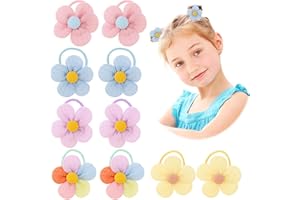 Jeffdad 10 Stück Baby Mädchen Haargummi, Haarschleife mit Blumen und Schleife mädchen haarschmuck Elastisches Stirnband Nahtlos Weich Pferdeschwanzhalter Haarschmuck für Kinder Kleine Mädchen (Stil 3)