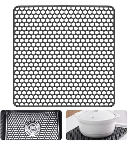 Tapis D'Évier En Silicone Gris 30,5x30,5 Cm | Antidérapant, Tranchable, Lavable | Égouttoir à Vaisselle Et Légumes