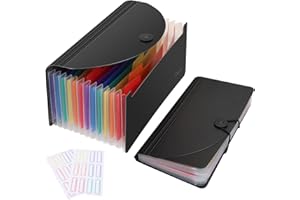 Uquelic Mini teczka na paragony akordeonowe – 13 kieszeni, rozszerzające się kupony, plastikowe organizery paragonów, portfel na dokumenty na rachunki/kupony (25 x 12,7 cm), czarny