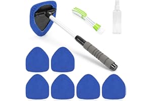 Bafiwu Auto Scheibenreiniger mit 6 Mikrofaserpad und Sprühflaschen, Windschutzscheiben Reiniger mit Ausziehbarer Griff, Auto Fensterwischer Kit, Blau