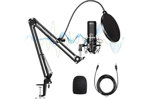 Yakomon USB Condenser Microphone, Recording Studio Kit With Standing, 192KHZ/24Bit Streaming Podcast PC Mic for YouTube Video/Game/PS4 (Updated)