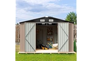 Aoxun 8 x 10 ft Outdoor Storage Shed Galvanized Metal Bike Shed, Tiny House Garden Tool Storage with Air Vent and Slide Door for Backyard Patio Lawn