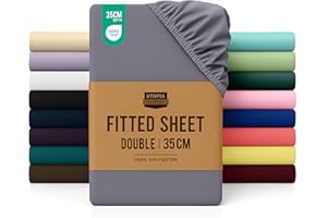 Utopia Bedding Fitted Sheet Double, Grey - Deep Pocket 14 inch (35 cm) - Easy Care - OEKO-TEX Certified - Soft Brushed Microfibre Fabric - Shrinkage and Fade Resistant - Bottom Sheet