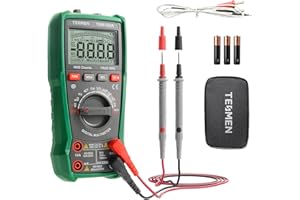 TESMEN TMM-569A Multimètre Numérique, Ohmmètre TRMS 4000 Counts, Testeur de Tension avec NCV, Tension & Courant, Résistance, Continuité, Diode, Capacité, Phase, Température, Fil Sous Tension - Vert