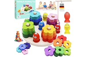 EITEYI Jouets Montessori à Empiler et de Tri Bebe 1 2 3 4 Ans Jouet D'activité et de Développement, Jeux de Peche en Bois Jeux Montessori pour Tout-Petits 1 an Jouet Enfant 2 3 Ans