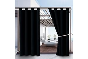 DIVA EN CAMINO DEC Outdoor Patio Curtain Waterproof Darkening Thermal Insulated Indoor Curtains for Bedroom, Porch, Living Room, Pergola, Cabana, W52 x L63, Black, Set of 2 Panels