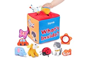 JoyCat Baby Toys 6-12 Months - Mystery Soft Box with 10 Sensory Objects, Rattle, Crinkle Paper, Mirror - What's Inside Box Infant Gifts, Busy Montessori Toys for Babies Toddlers 1-2 - Baby Gifts