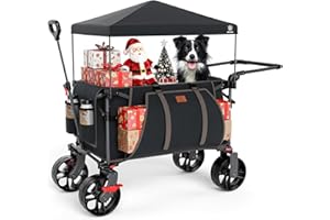 EVER ADVANCED 225L Festival Trolley on Wheels with Removable Canopy, 150KG Heavy Duty Camping Trolley, Push & Pull Beach Cart with 3 Large Pockets, Garden Folding wagon Fishing