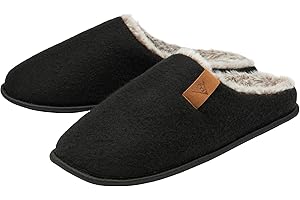 DUNLOP Mens Slippers Slip On Felt Mule Comfy House Shoes Faux Fur Lined Memory Foam Sizes 7-12