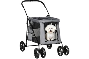 PawHut Poussette chien poussette pour chien pliable coussin inclus roues avec frein tissu 600D Oxford acier pour animaux moins de 20 kg, 102 x 62 x 105 cm, gris