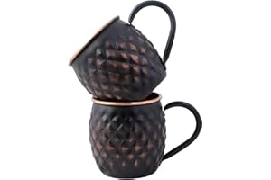 Staglife Tazas y tazas de cobre negro mate barril Moscú, taza de diamante Moscú Mule con llantas de cobre oro rosa, juego de 2