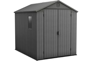 Keter Darwin Outdoor Apex Double Door Garden Storage Shed 6 x 8ft Grey Evotech+ Wood Look and Feel | Fade Free | All Weather Resistant | Safe and Secure | Zero Maintenance | 15 year Warranty