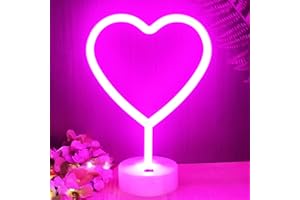YIVIYAR Neon Heart Light Light up Heart LED Neon Light Signs with Base USB/Battery Powered Valentines Gifts for Kids Love Heart Neon Lights for Bedroom Pink Lights for Valentine's Day