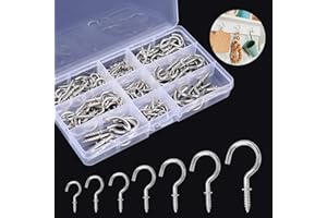HOINY Screw Hooks, 120 Pieces Cup Hooks Nickel Plated Hooks Metal Screw-in Eye Hooks Ceiling Hook for Cabinet Shelf(Silver), 7 Sizes