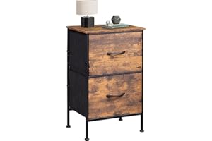 WLIVE Bedside Table, 2 Fabric Drawers Cabinet & Metal Frame, with Easy Pull Handle, Wood Top and Sturdy Steel Frame for Bedroom, Living Room， Rustic Brown