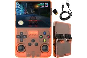 GENZO Consola Retro Portatil con 15000 Juegos - Mini Consola R36S on Juegos de PS1, PSP, N64, NDS, SuperN, GameB, GBA, NeoG, etc. Pantall HD IPS 3.5'' 640*480 - Quad Core 1,6 GHz y RAM 1GB (Color Naranja)