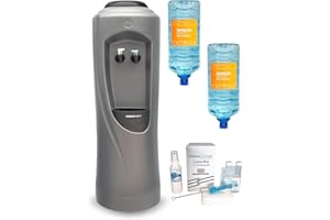 Hydrate Direct Core Water Cooler Package 3 | Water Dispenser Plus 2 x 15L Bottles of Natural Mineral Water and Sanitisation Kit, Ambient & Cold Temperature, Grey/Silver