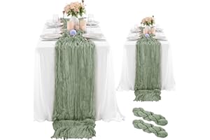 LYAFS 2 Pack Cheesecloth Table Runner Sage Green 35 x 120 Inches Gauze Tablecloth 10Ft Boho Rustic Decorations for Wedding Decor Reception Bridal Shower Holiday Party