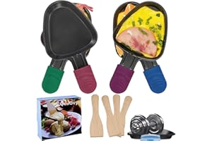‎QCUGVY Qcugvy Pelon Triangular Raclette 4 Pieces Range Mini Poelon Raclette with 4 Small Handle Insulated Handle for Ground Cheese Omelette (4ps Multicolour)