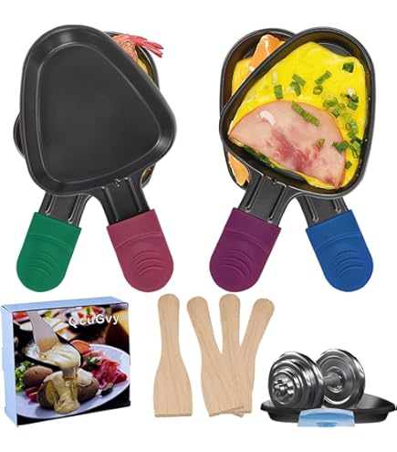 4 Mini Padelle Per Raclette Antiaderenti - Con 4 Spatole Nylon, Manici Colorati Antiscottatura - Foto 11