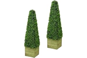 Sarrah Little Store Artificial Topiary Tree - 3ft Pyramid Cone Plant - Potted Boxwood - High for Garden Indoors Outdoor - Ornamental - Wall Door Decor (Pair of Artificial Tree)