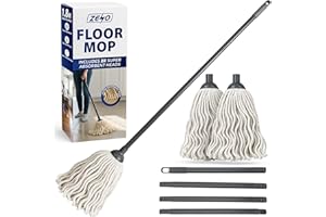 ZENO Cotton Floor Mop 150CM | Mop with 2 Ultra Absorbent Heads & Metal Pole Handle | Mops for Cleaning Floors, Kitchen, Office, Bedroom | Easy Twist & Lock Assembly | Ultra Absorbent Cotton Head