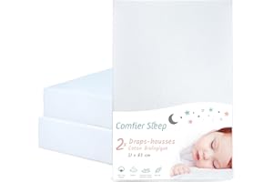 COMFIER SLEEP Drap Housse Cododo 50x83 cm – Lot de 2 – 100% Coton Biologique – Blanc Drap Housse Bebe – Doux et Respirant 51x85 cm