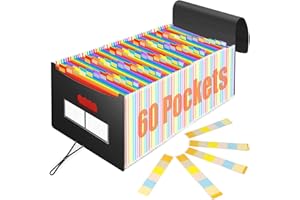 AFMAT File Organiser Box 60 Pockets,Portable Expanding File Folder,Accordion File Organiser A4,Document Organiser File Wallet with Blank Labels,Bill Receipt Paperwork Organiser for Home School Office