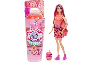 Barbie Pop Reveal Bubble Tea Serie Puppe und Zubehör, duftende Mango-Mochi-Modepuppe mit Haustier, 8 Überraschungen, darunter Farbwechsel, Becher zur Aufbewahrung, HTJ22