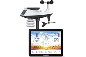 Raddy AG7 Stazione meteo wireless Termometro interno esterno professionale, Digitale 7,4'', Orologio atomico, Monitoraggio temperatura e umidità, Previsioni meteo e pressione barometrica