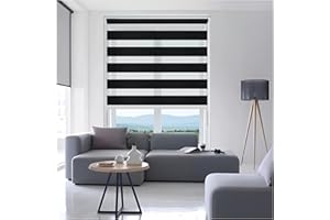 HOME IN STYLE 4U Ruby Deals Day and Night Roller Blinds Window- Dual Layer Fabric Zebra Roller Blind for Windows and Door Curtain- Day Night Blinds (Black, W 114 x H 165cm)