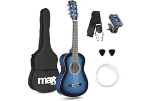 MAX SoloArt Junior 1/4 Size Acoustic Guitar for Beginners - Nylon String Classical Children's Guitar, Ideal First Musical Instrument, Gentle on Fingers, Blue Finish
