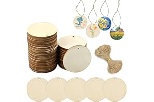 CATELL 50 Piezas 5 cm Rodajas de Madera Discos de Madera Sin Terminar Con Agujeros Círculos Rebanadas para Bricolaje, Manualidades, Posavasos, Hogar, Bodas, Decoraciones para Fiestas, Regalos