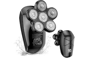 Kibiy - Rasoio elettrico da uomo, 5 in 1, a LED, per calvo, con 6 testine rotanti, rasatura a testa bagnata e asciutta, rasoio per barba e naso, ricarica di tipo C,5-in-1 Nero