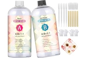 Smatdecis Epoxy Resin Kit - 32oz/948ml Upgrade Formula Resin Kits for Beginners Crystal Clear Epoxy Resin Glue Moulds, High Gloss Transparente Uv Resin Keyring Jewelry River Table Tops DIY Art Kit