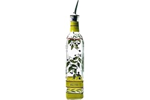 Containly Hand Painted Glass Oliva Branch Oil/Vinegar Glass Cruet for Kitchen, 16 oz Olive Oil Dispenser With Stainless Steel Spout for Easy Pouring
