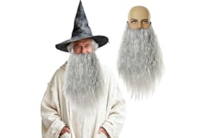 FOUNSHO Zauberer Gefälschte Bärte für Erwachsene Kostümpartys Langbart Grau Alter Mann Falscher Künstlicher Bart Herren Lustiger Bärte Kostüm Zubehör für Halloween Karneval Weihnachten Party (Grau)